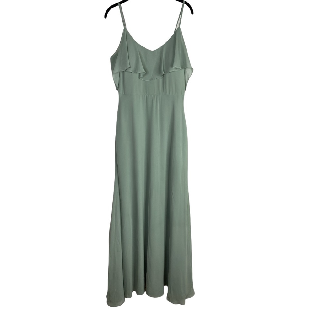 Birdy Grey Ruffle Top Sage Green Maxi Gown Dress Size: Large